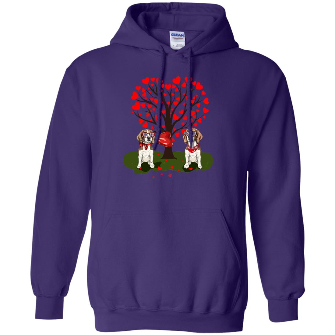 Valentine Beagle Couple Heart Tree Shirt Purple
