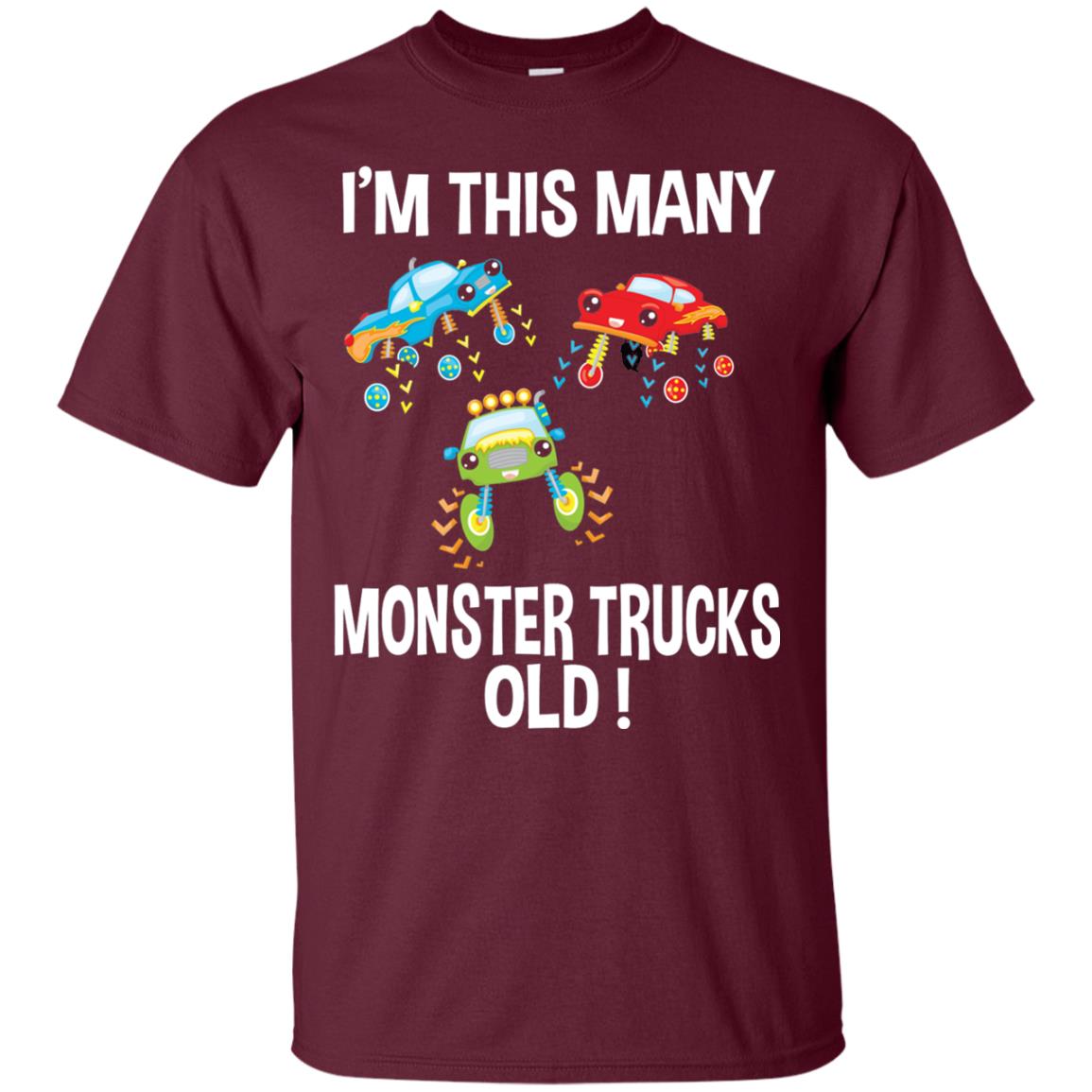 Birthday 3th Shirt Im This Many Monster Trucks Old Maroon