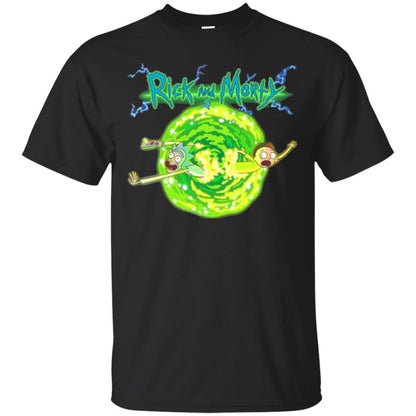 Rick Morty T-shirt Portal Glow Lightning Logo Black