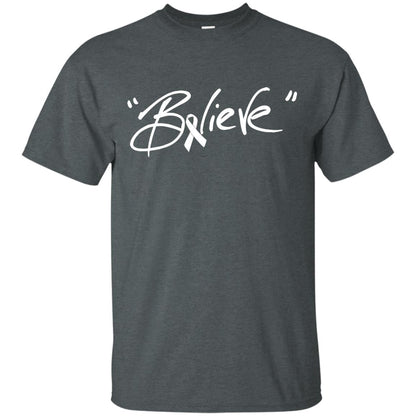 Lung Cancer Awareness Shirt Clear Ribbon Believe Dark Heather
