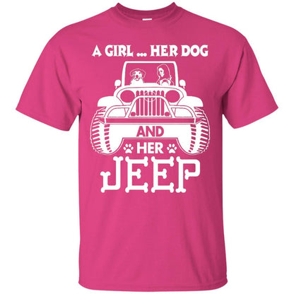 Dog Lover T-shirt A Girl Her Dog And Her Jeep Heliconia