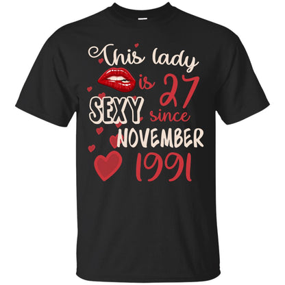This Lady Is 27 Sexy Since November 1991 27th Birthday Shirt For November Womens Black