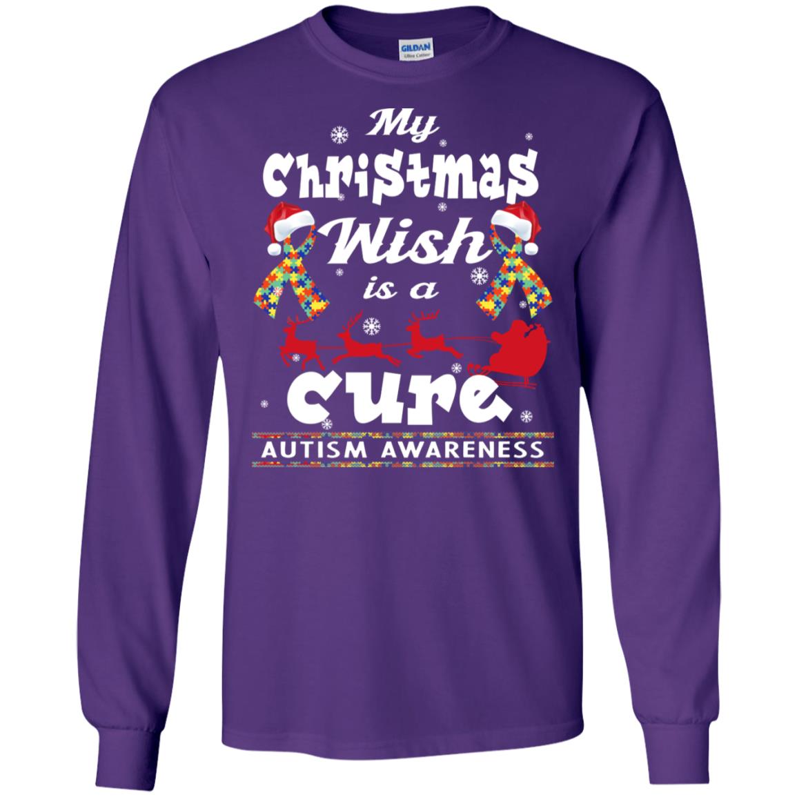My Christmas Wish Is A Cure Autism Awareness X-mas Gift Shirt Purple