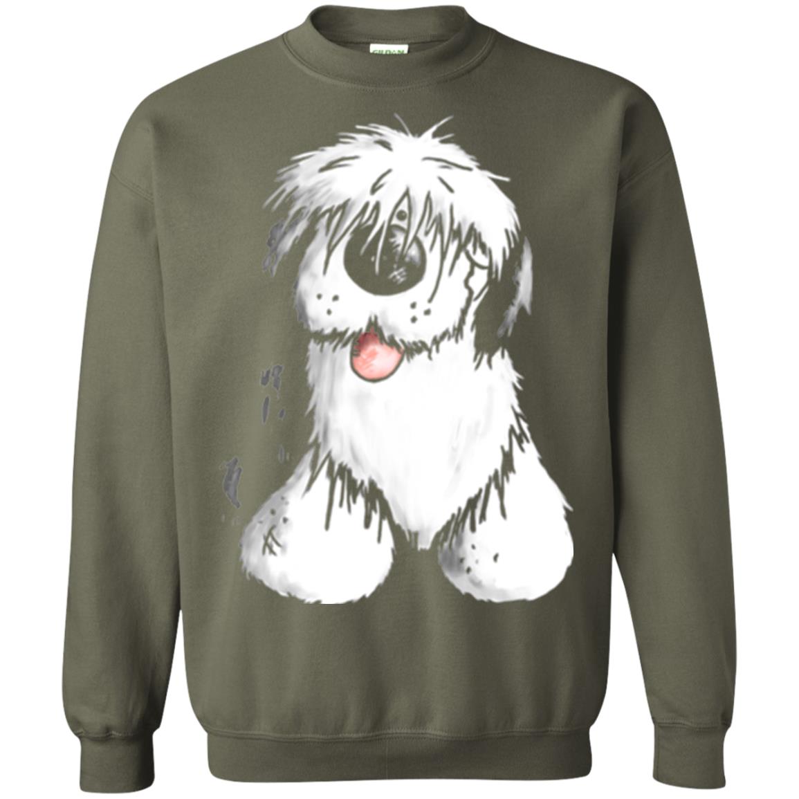Dog Lover T-shirt Happy Old English Sheepdog Military Green