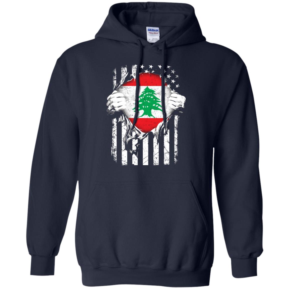 Super Lebanon Hearts American Patriot Flag Lebanese T-shirt Navy