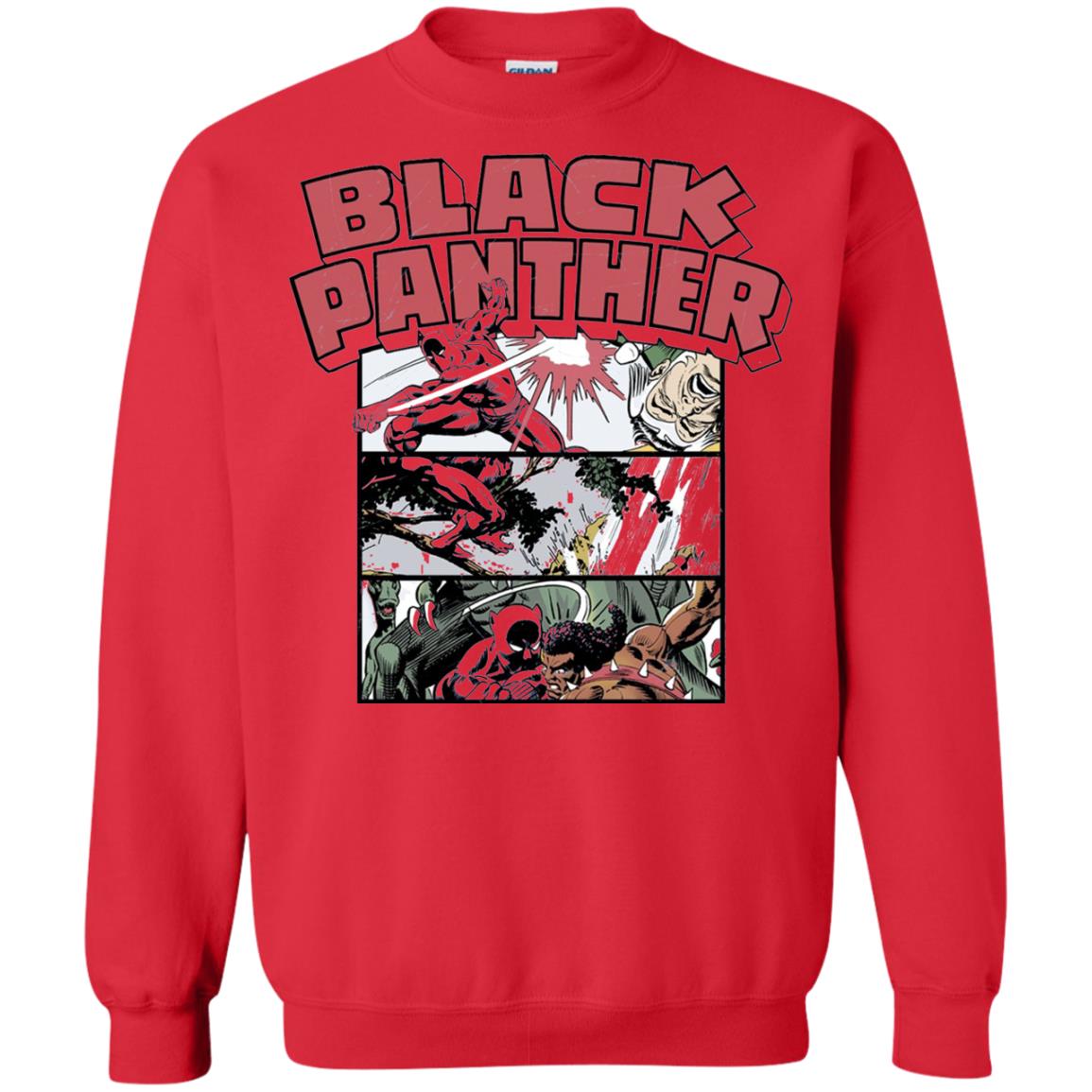 Black Panther Retro Comic Stacked Panel Art T-shirt Red