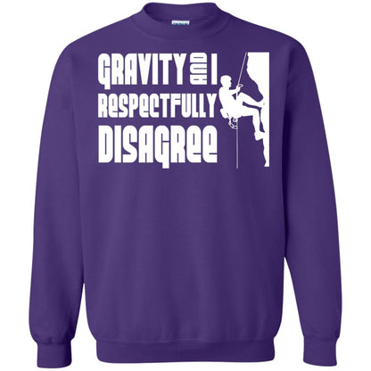 Funny Climbing T-shirt Gravity And I Disagree Purple