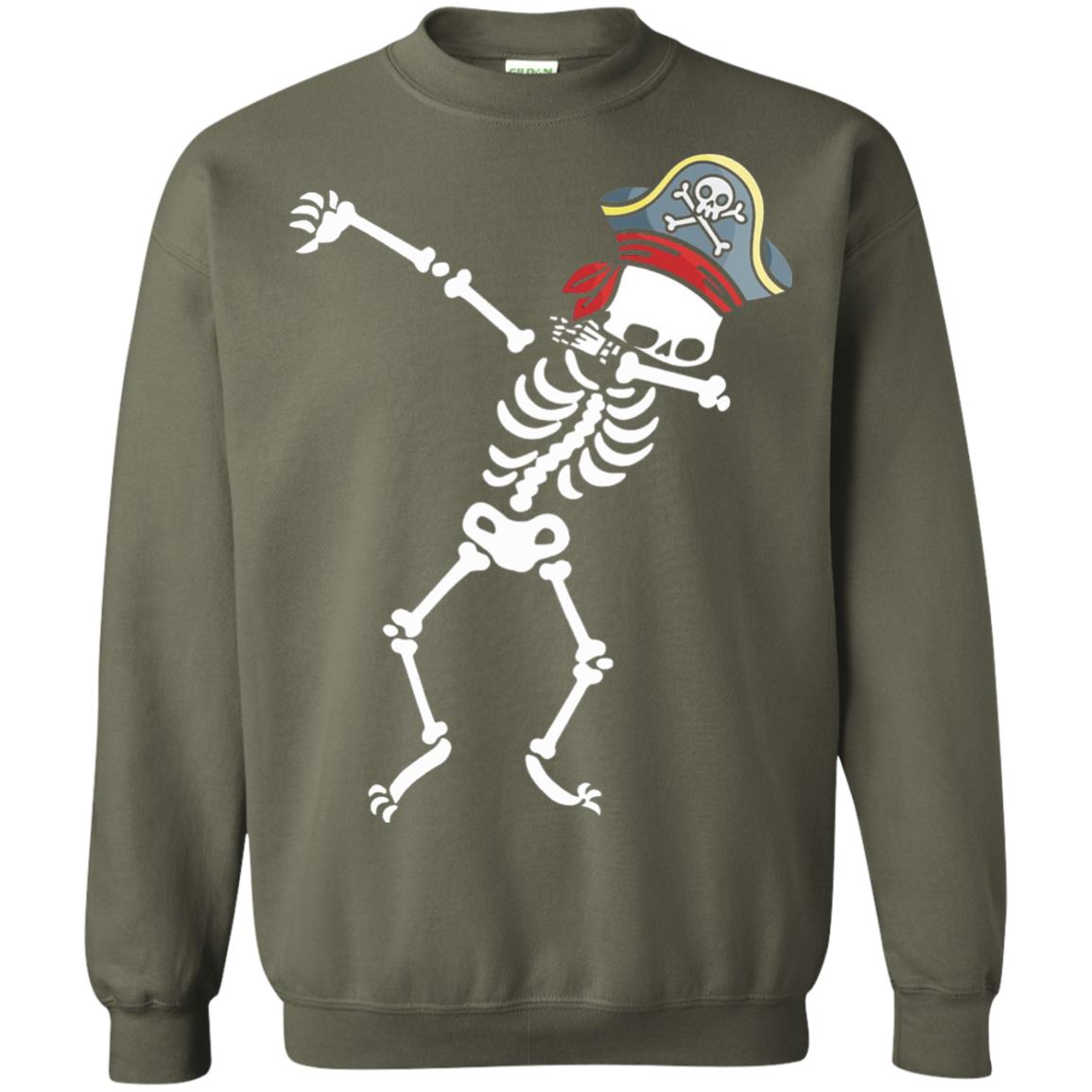 Dabbing Skeleton With Pirates Hat T-shirt Military Green