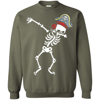 Dabbing Skeleton With Pirates Hat T-shirt Military Green