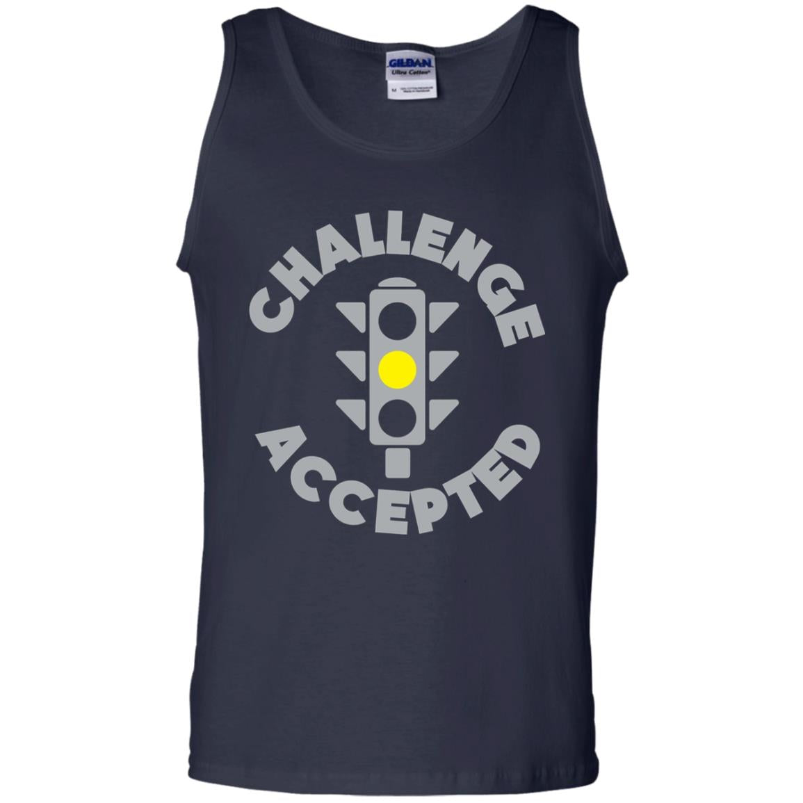 Funny Racing T-shirt Challenge Accepted Yellow Light Car Navy