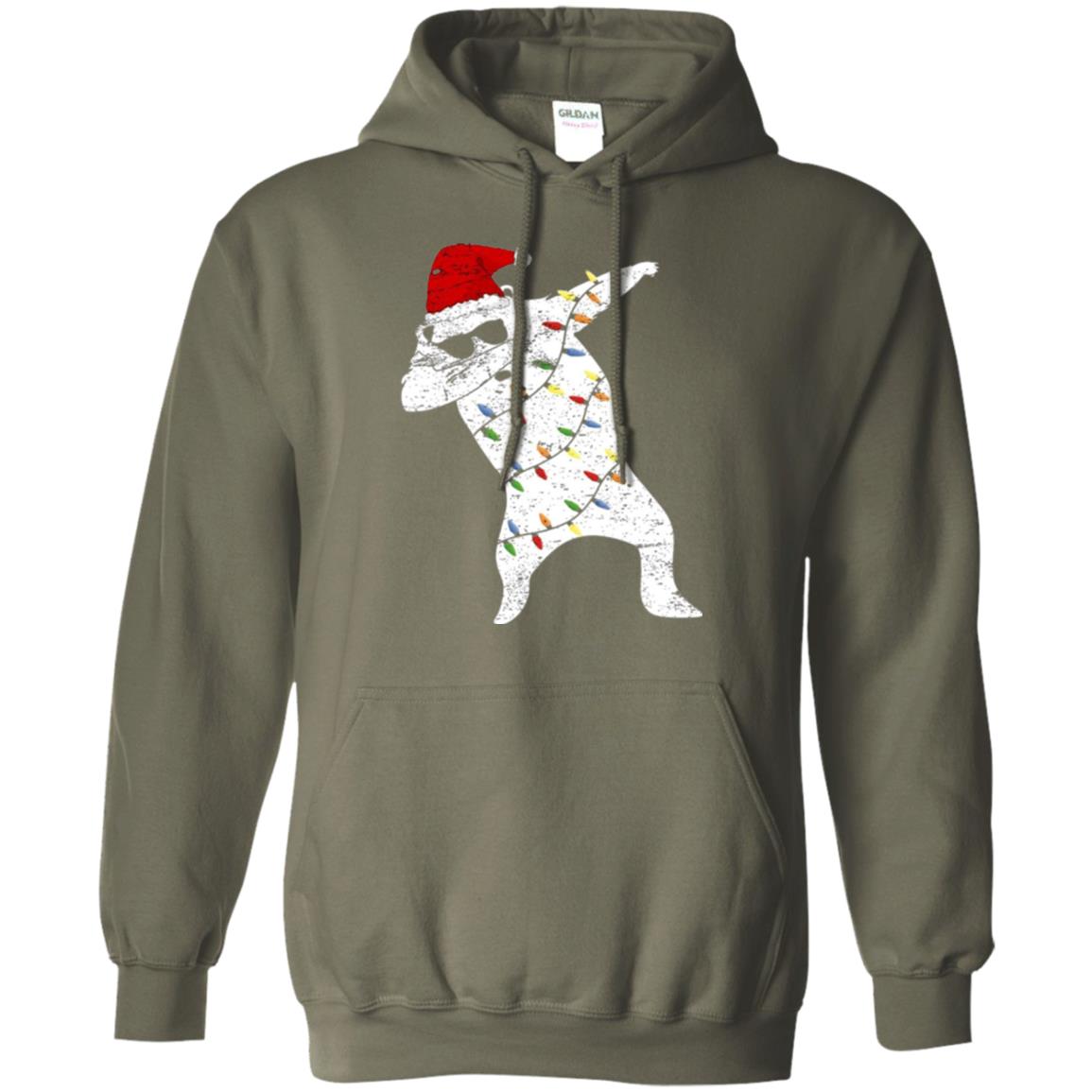 Christmas T-shirt Santa Bear Dabbing Lights Sunglasses Military Green
