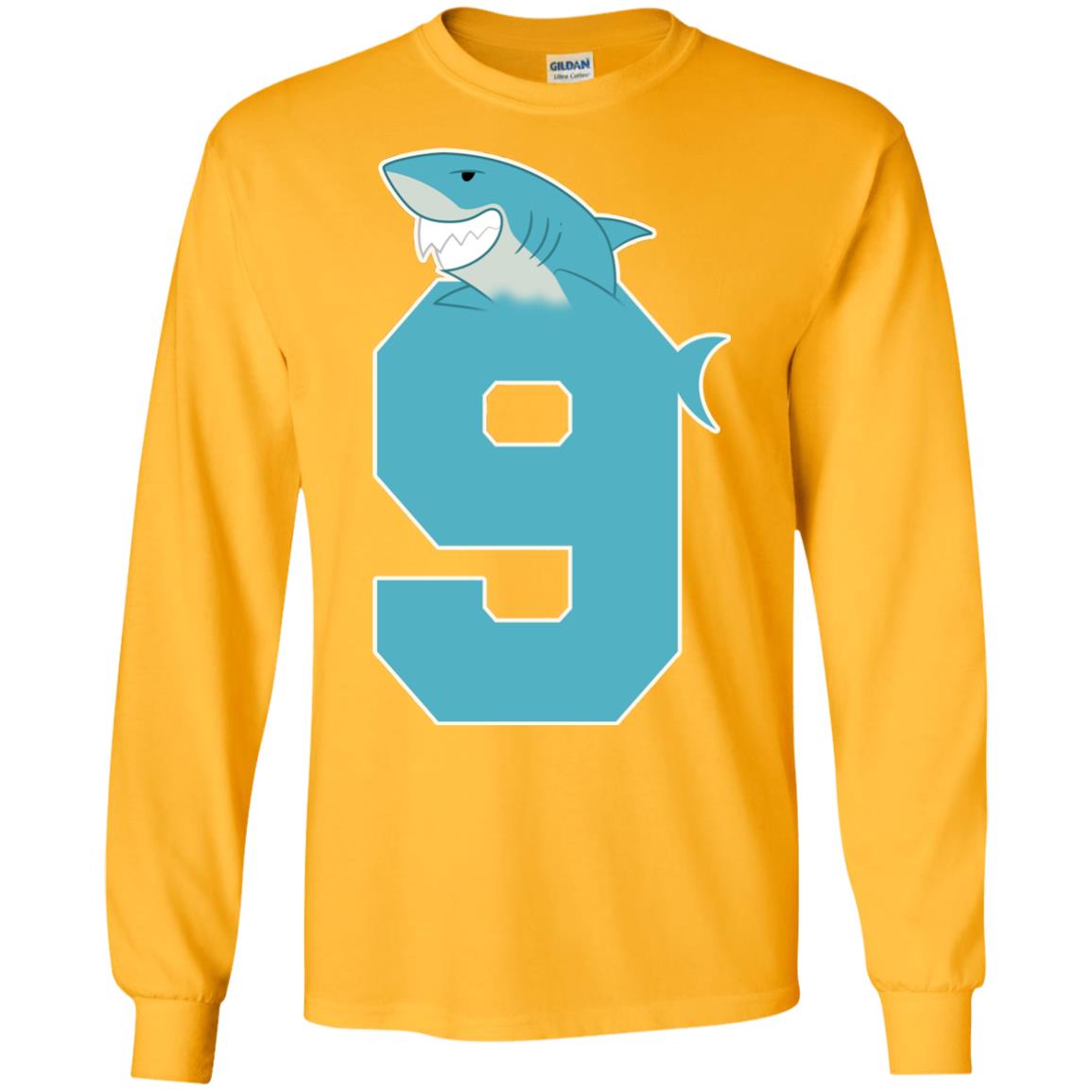 9th Birthday Shark Party Shirt Gold