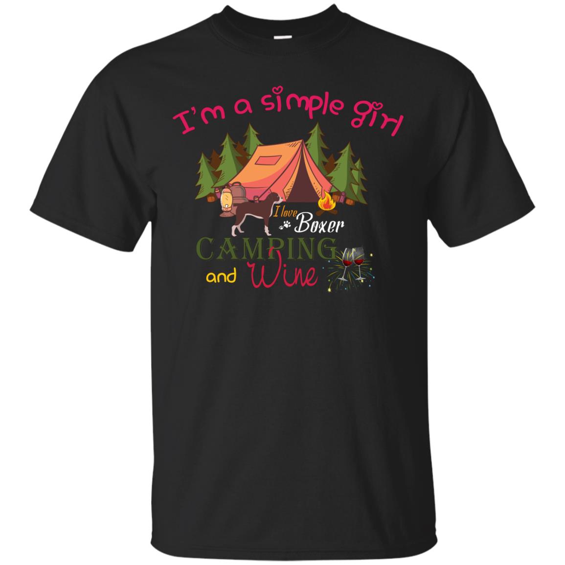 I’m A Simple Girl I Love Boxer Dog Camping And Wine Shirt Black