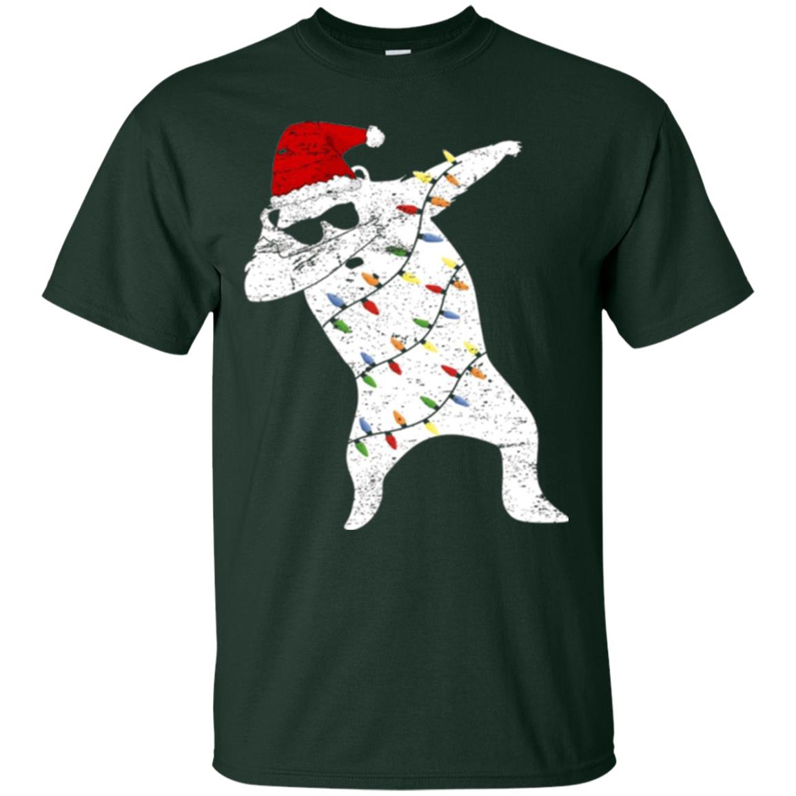 Christmas T-shirt Santa Bear Dabbing Lights Sunglasses Forest Green