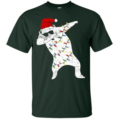 Christmas T-shirt Santa Bear Dabbing Lights Sunglasses Forest Green