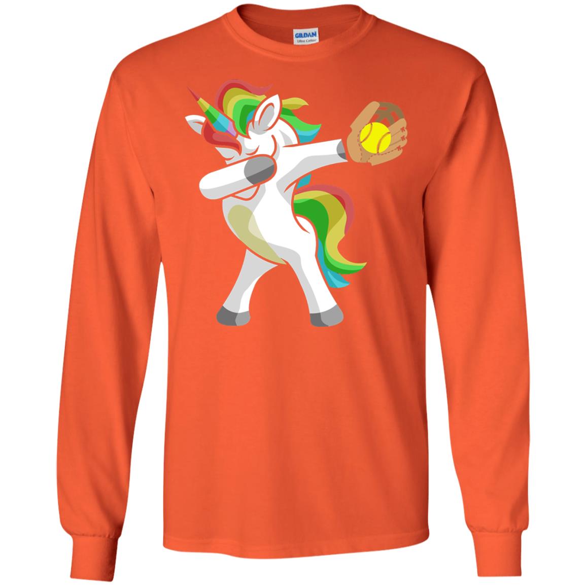 Dabbing Unicorn Softball T-shirt Funny Dabbing Orange