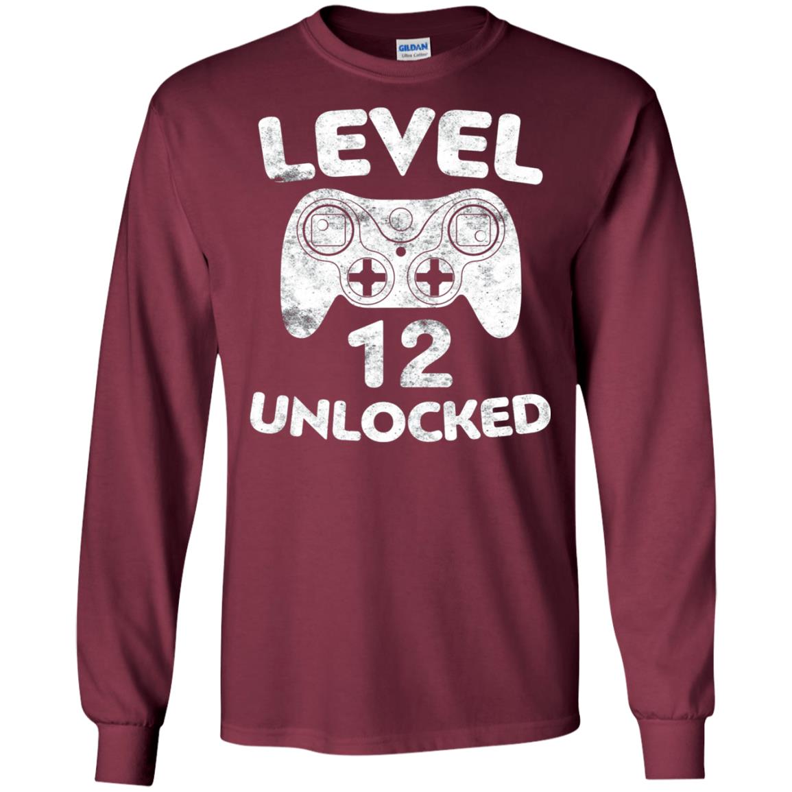 Level 12 Unlocked 12th Video Gamer Birthday Shirt Maroon