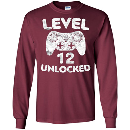 Level 12 Unlocked 12th Video Gamer Birthday Shirt Maroon