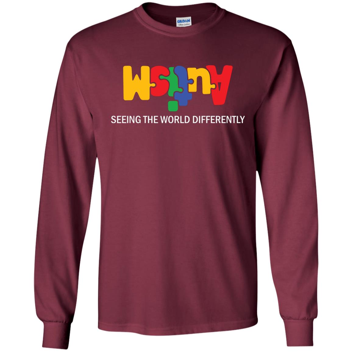 Autism Awareness T-shirt Seeing The World Differently Maroon