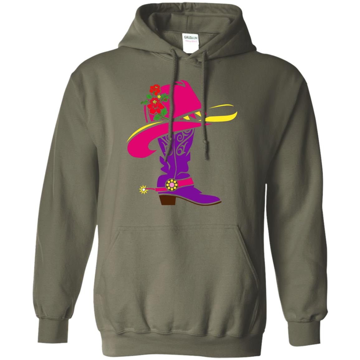 Cowgirl Boots With Hat T-shirt Military Green