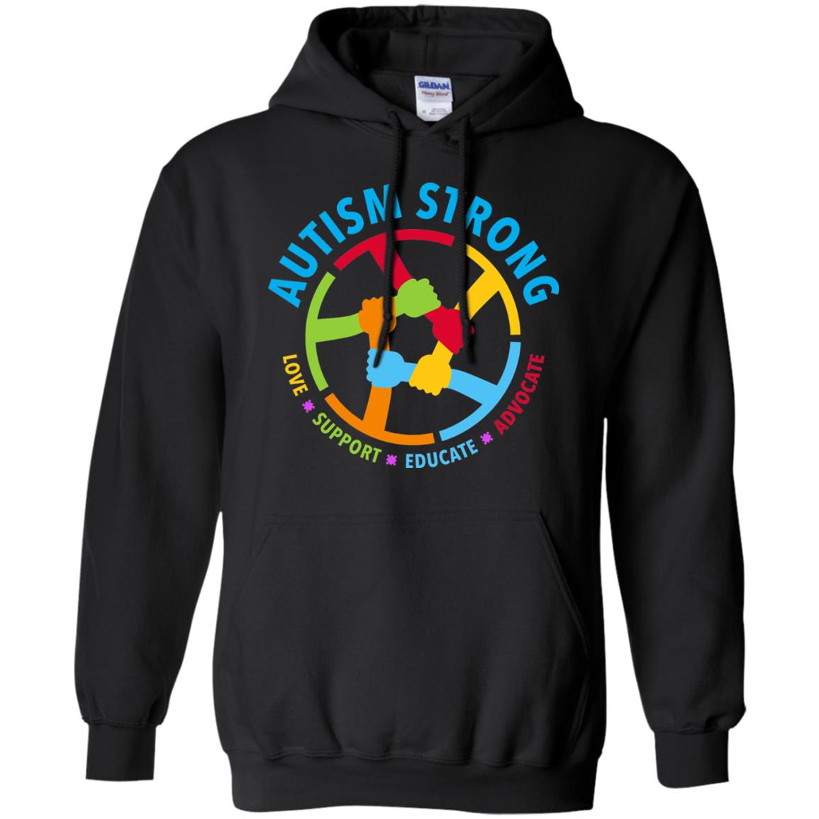 Autism Strong Love Support Educate Advocate Autism Awareness T-shirt Black