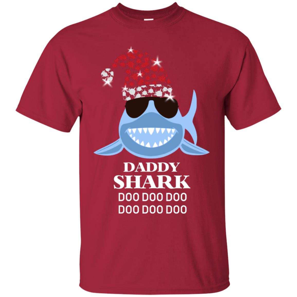 Daddy Shark With Santa Claus Hat Merry X-mas Family Shark Gift Shirt Cardinal
