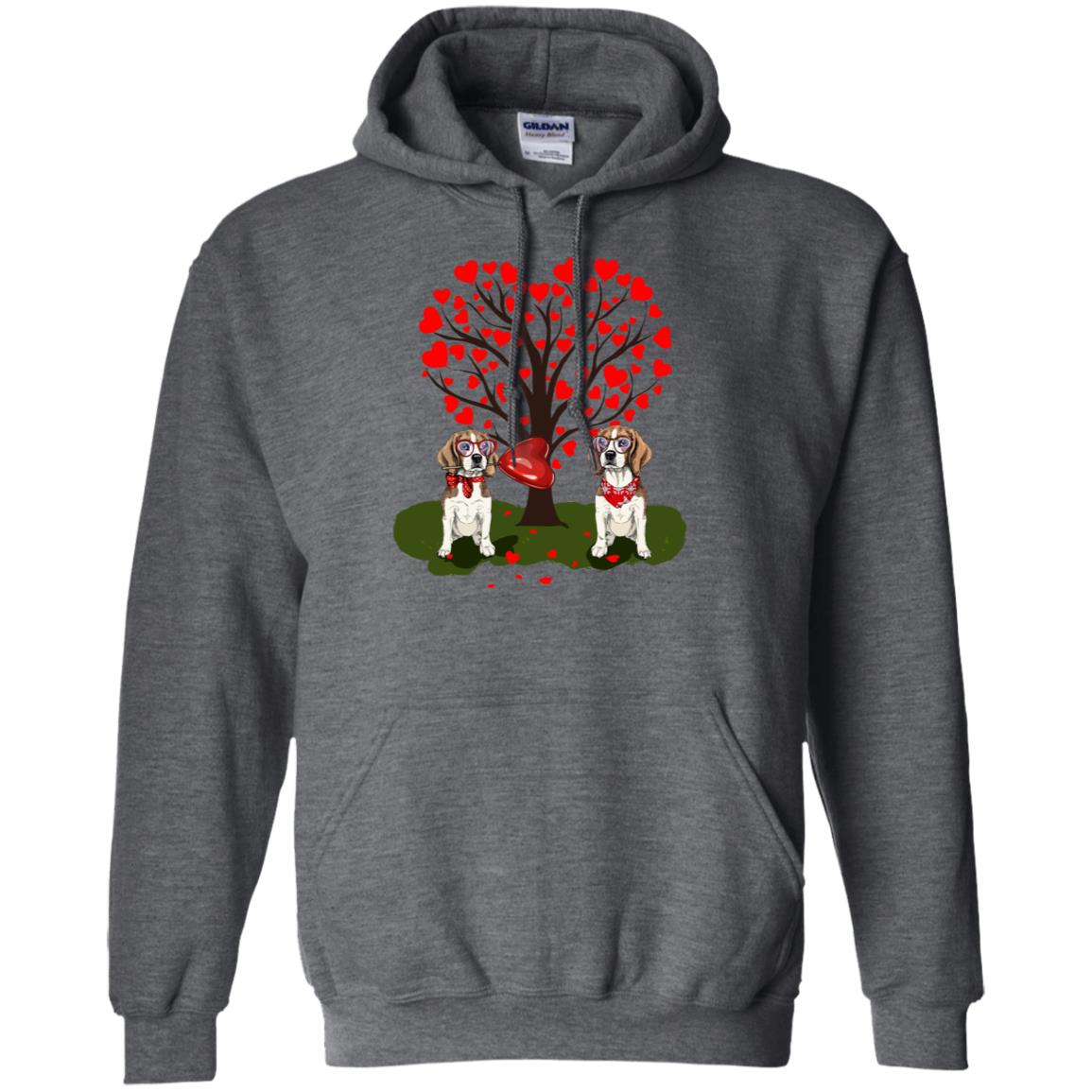 Valentine Beagle Couple Heart Tree Shirt Dark Heather