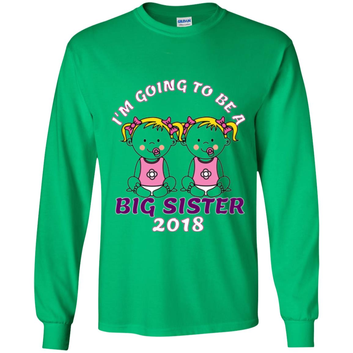 Family T-shirt I_m Going To Be A Big Sister Of Twins 2018 Irish Green