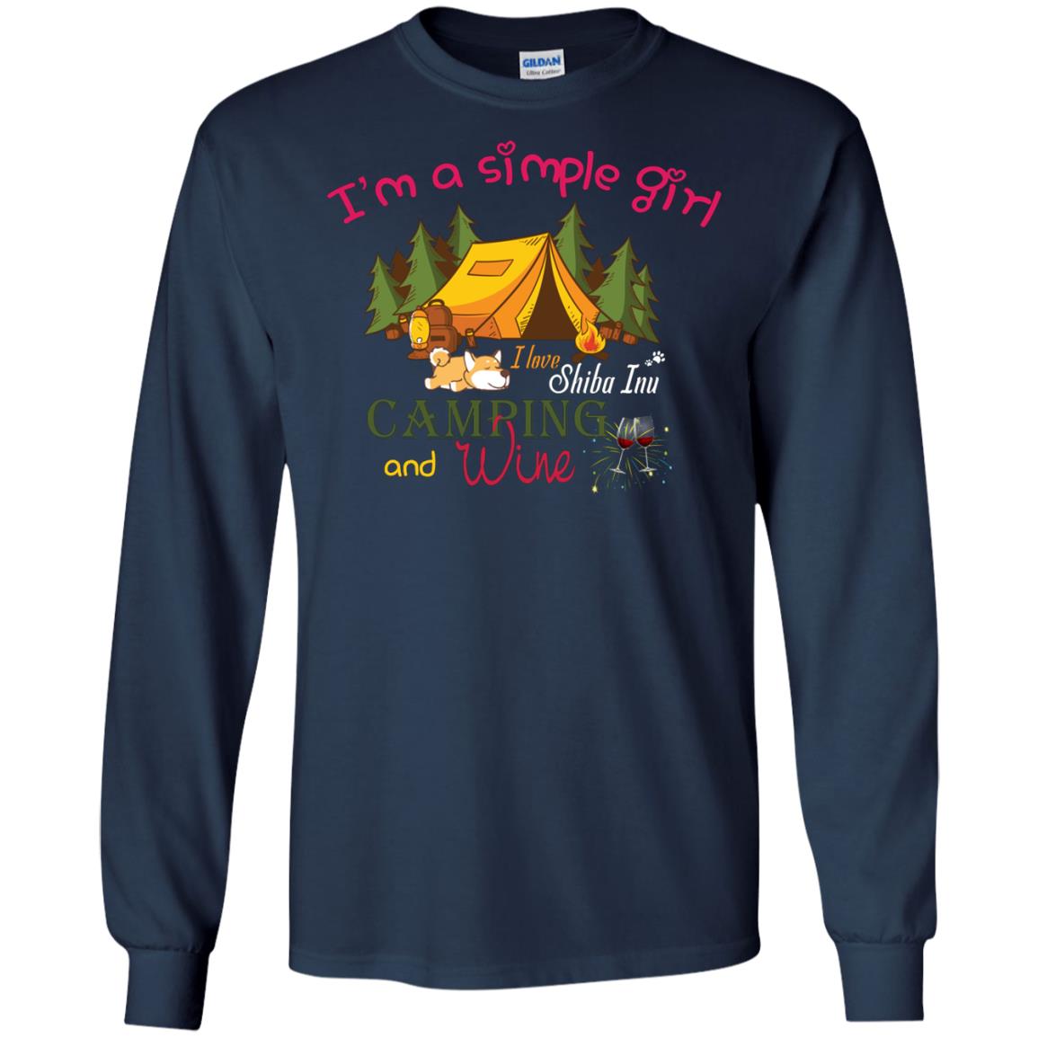 I’m A Simple Girl I Love Shiba Inu Camping And Wine Shirt Navy