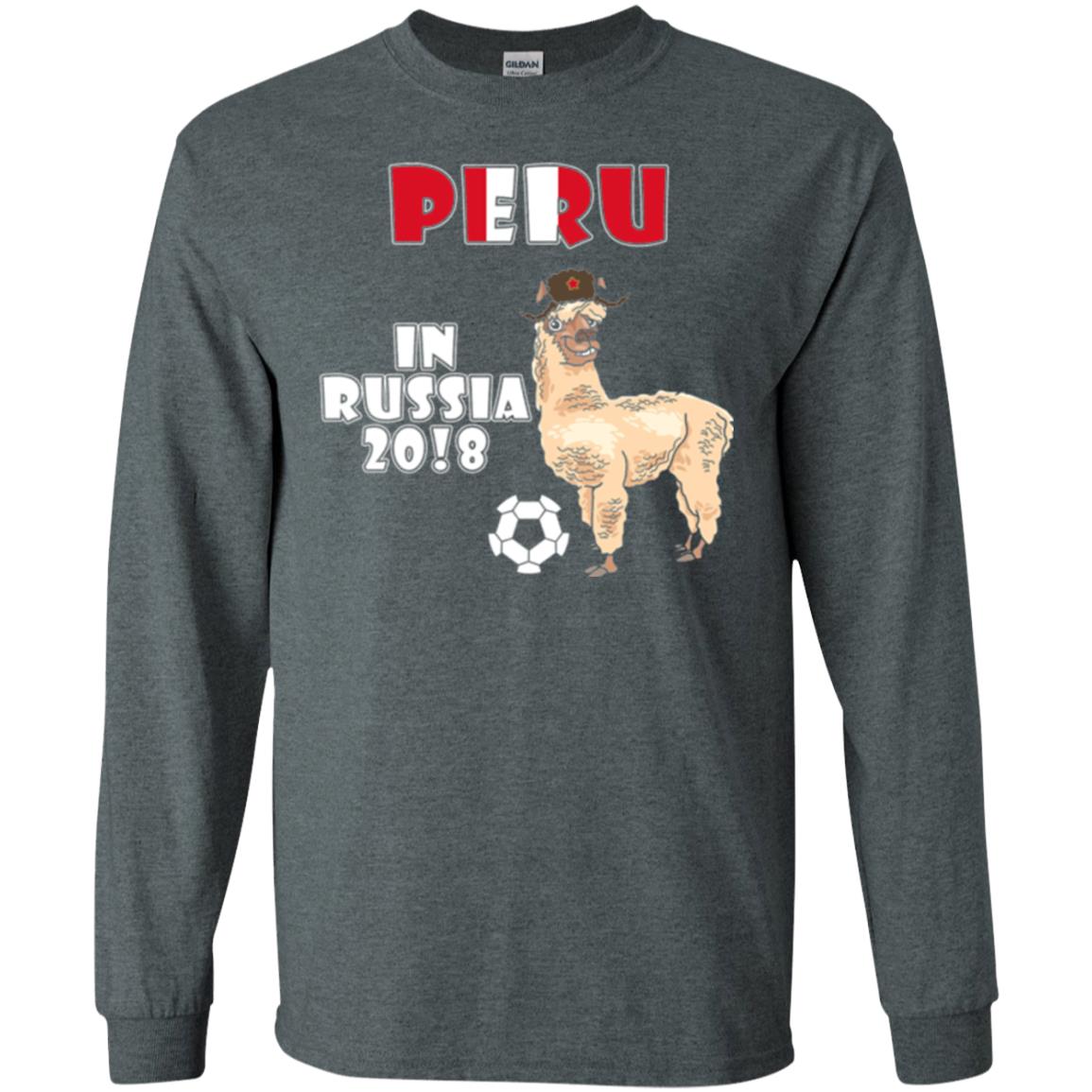 Soccer T-shirt Peru National Team Llama In Russia 2018 Cup Dark Heather