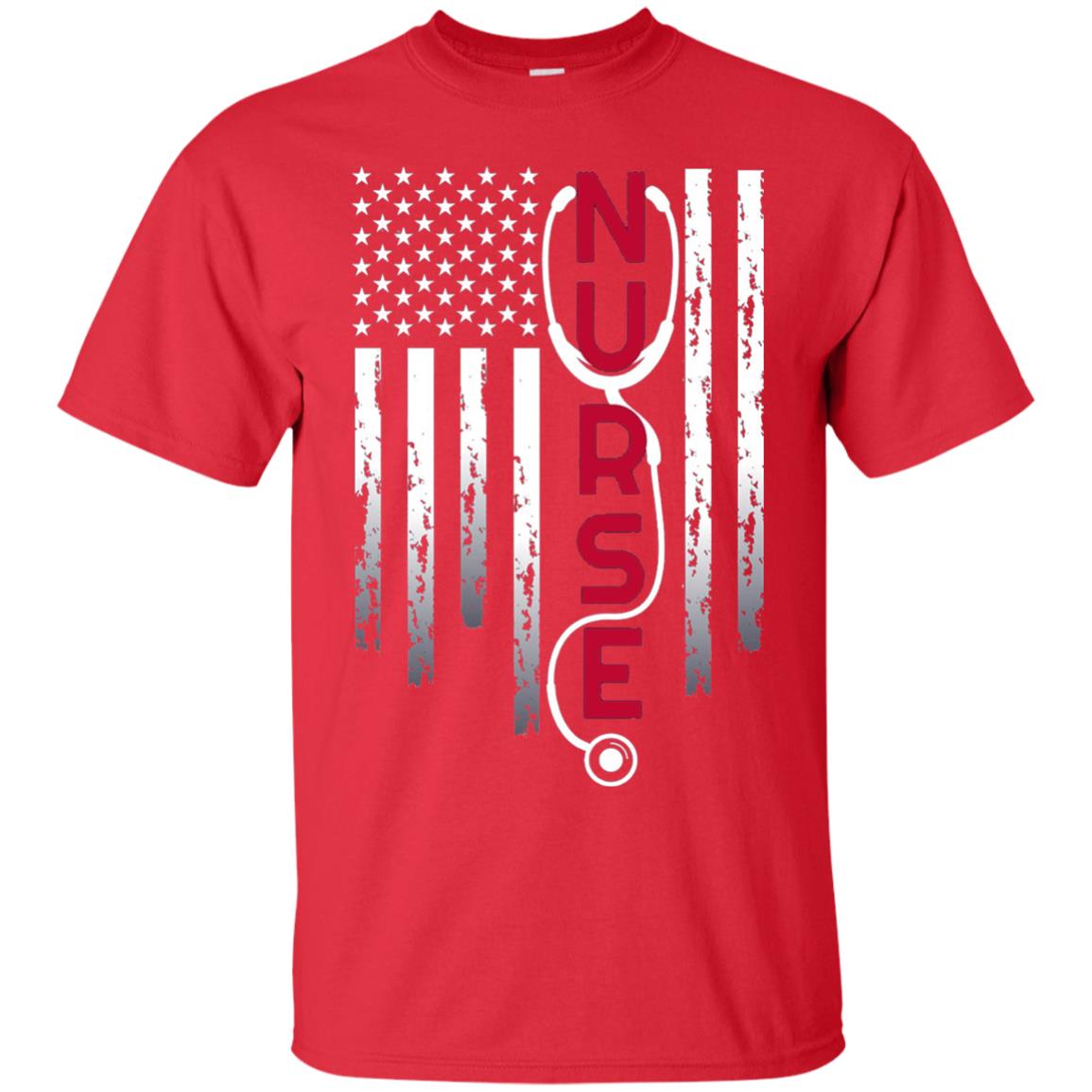 Patriotic Nurse With Flag T-shirt Stethoscope For Rn Lpn Red