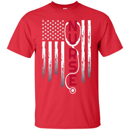 Patriotic Nurse With Flag T-shirt Stethoscope For Rn Lpn Red