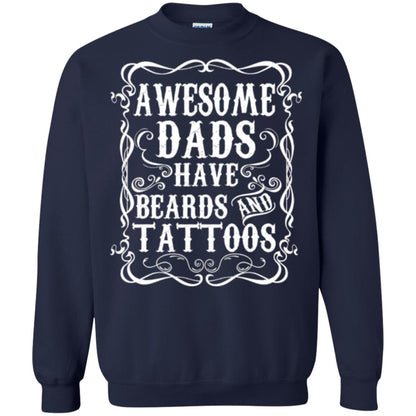 Awesome Dads Have Tattoos And Beards Funny Beard T-shirt Navy
