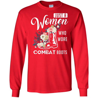 Just A Women Who Wore Combat Boots Female Veteran T-shirt Red