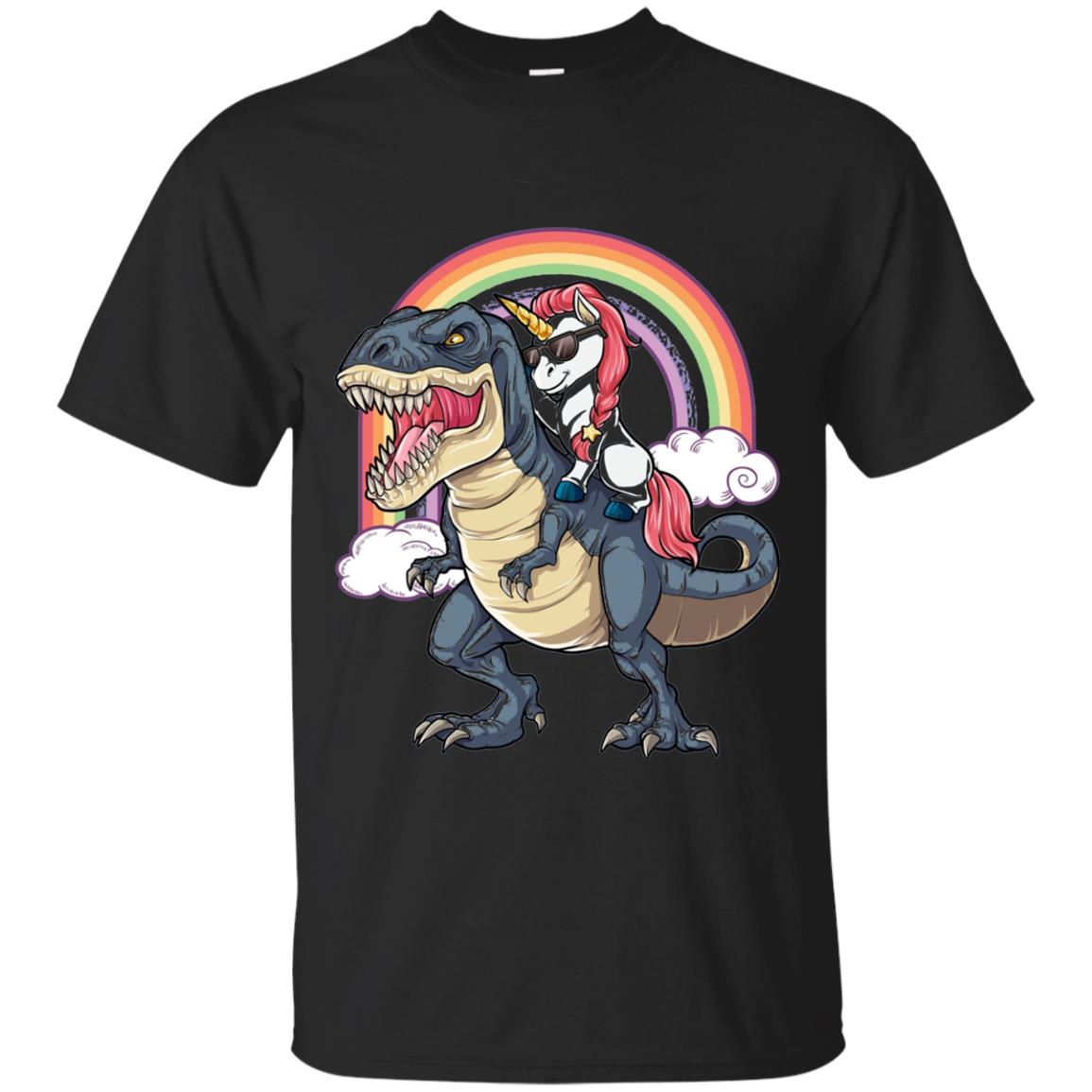 Unicorn Riding Dinosaur Shirt Unicorns Rainbow Black