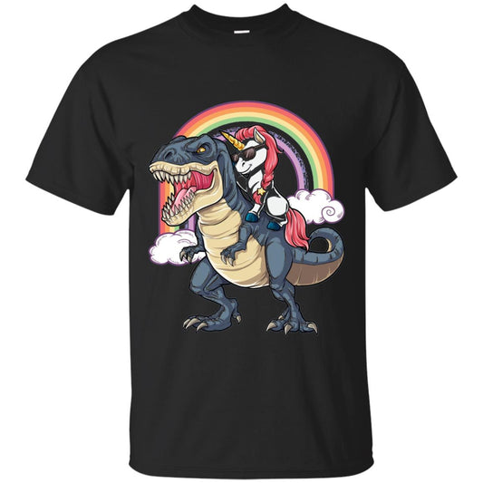 Unicorn Riding Dinosaur Shirt Unicorns Rainbow Black