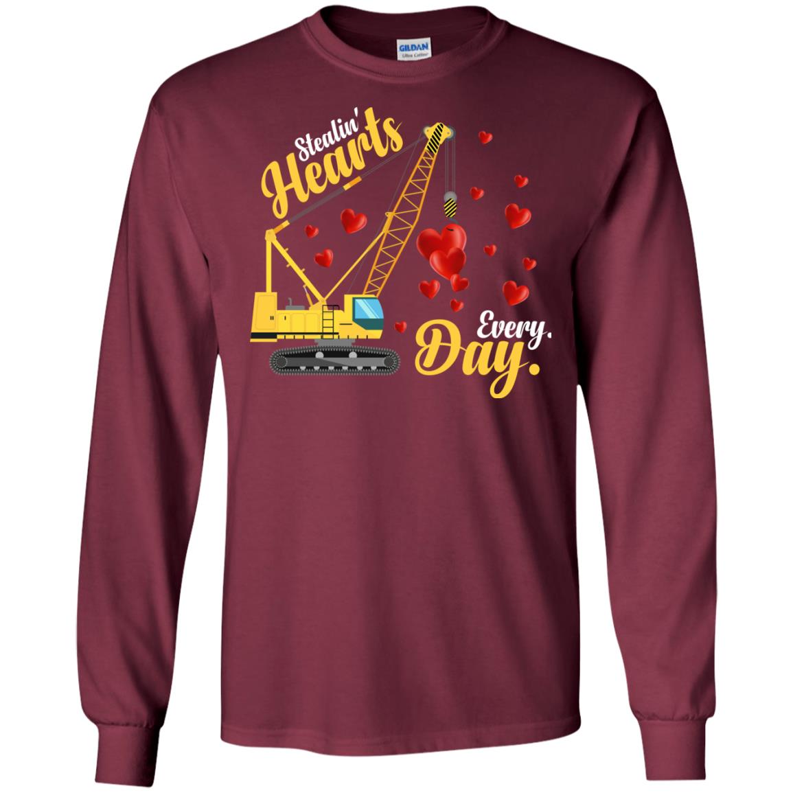 Valentines Day T-shirt Stealin' Hearts Every Day With Crane Maroon