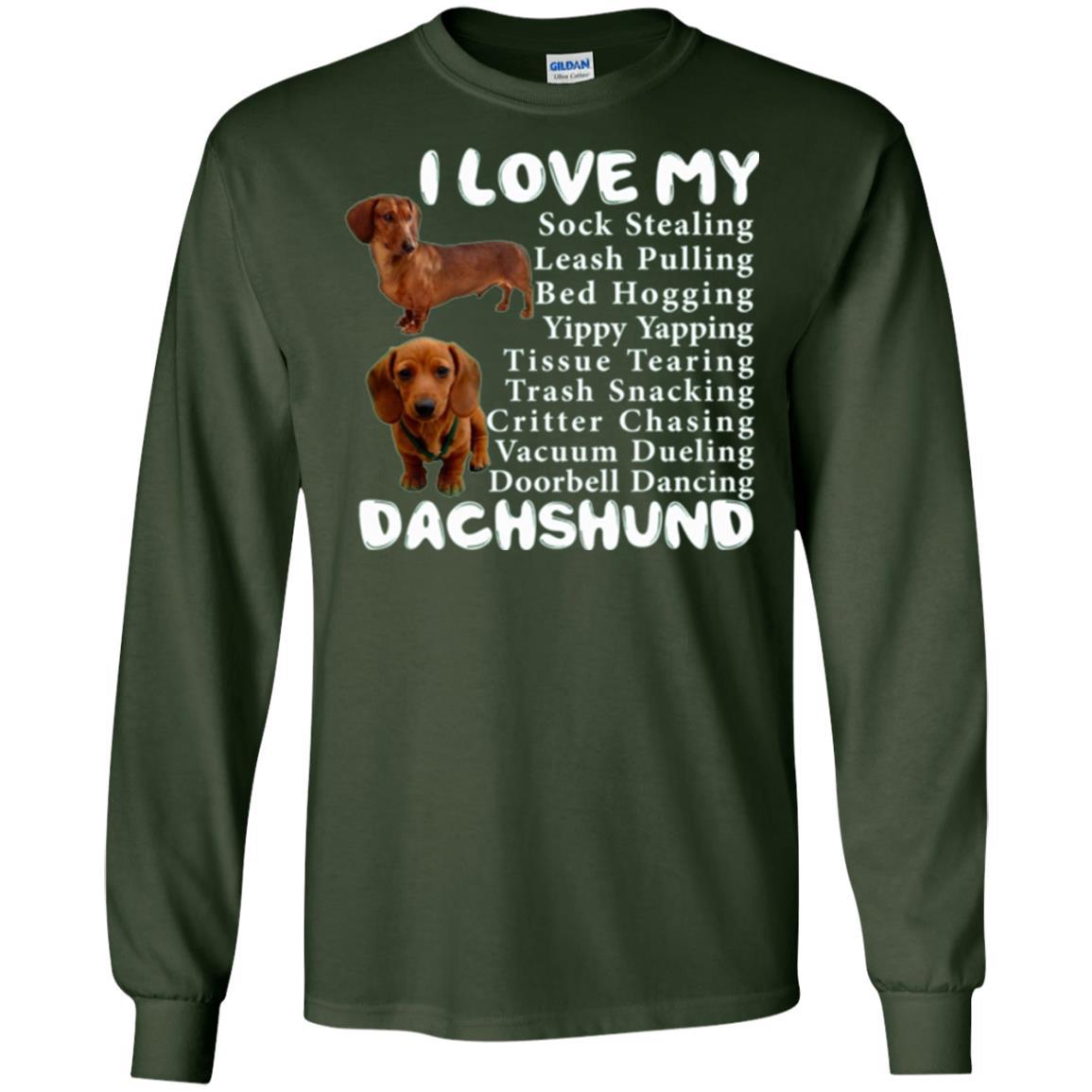 Dachshund T-shirt Sock Stealing Bed Hogging Forest Green