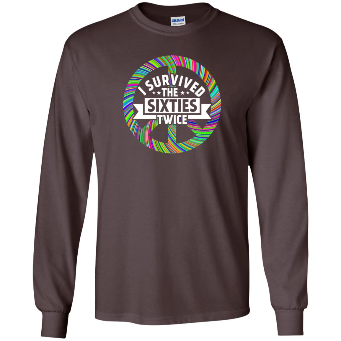 I Survived The Sixties Twice Peace Symbol Birthday Gift Shirt Dark Chocolate