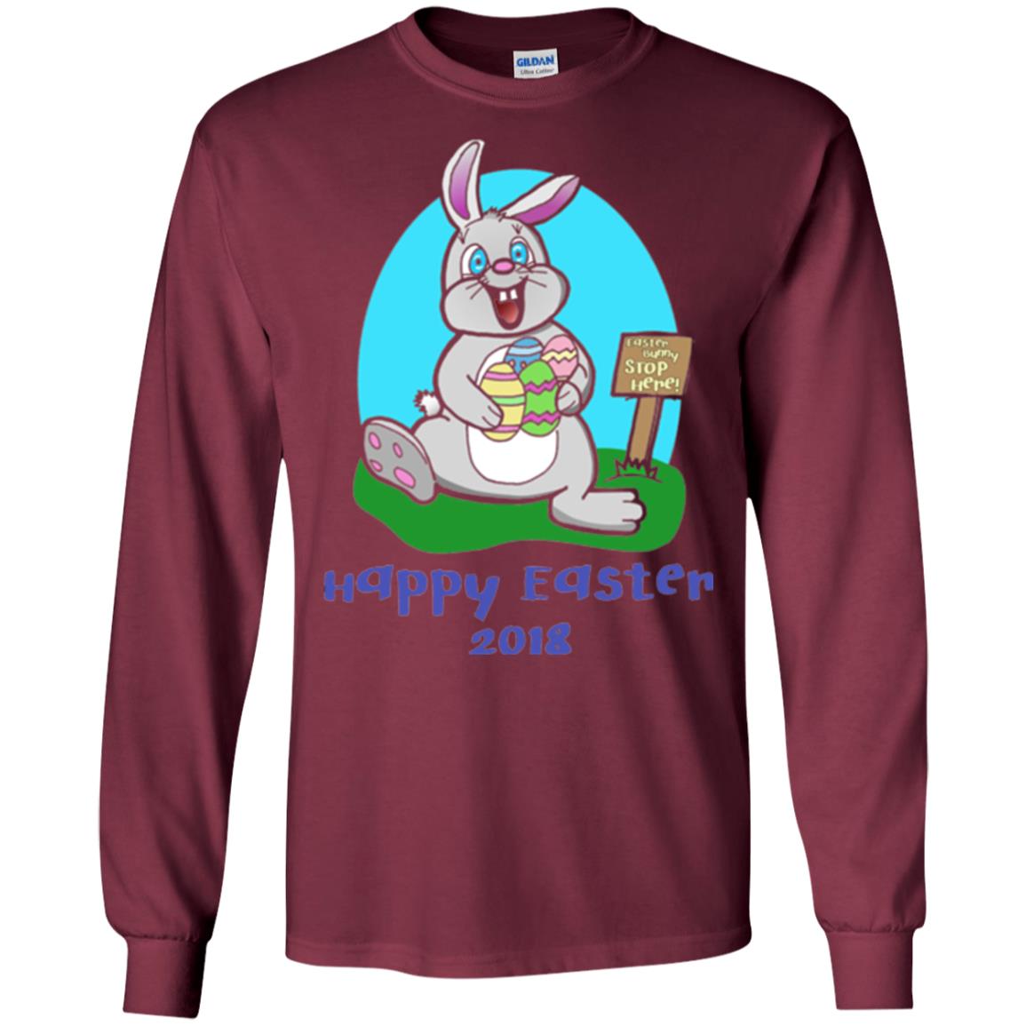 Easter Bunny Stop Here Funny Easter Day T-shirt Maroon