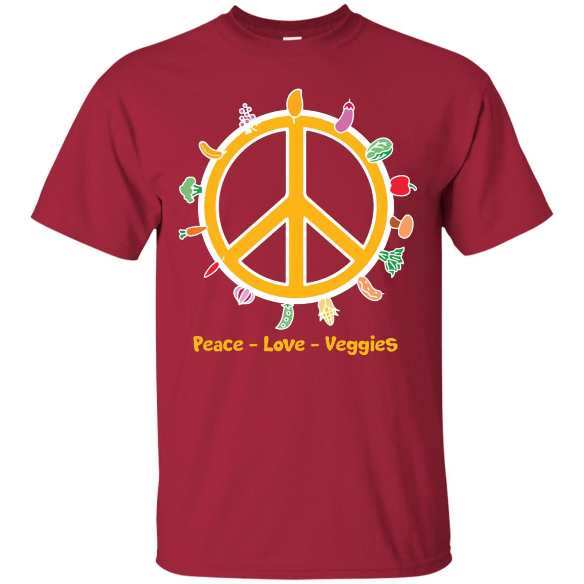 Vegetarian T-shirt Peace Love Veggies Cardinal