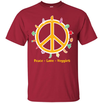Vegetarian T-shirt Peace Love Veggies Cardinal