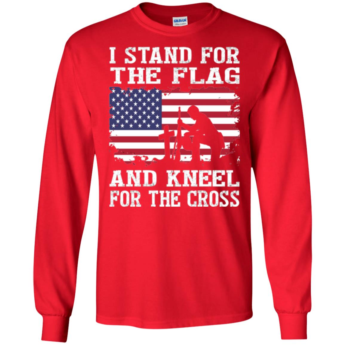 Miiitary T-shirt Stand For The Flag And Kneel For The Cross Red