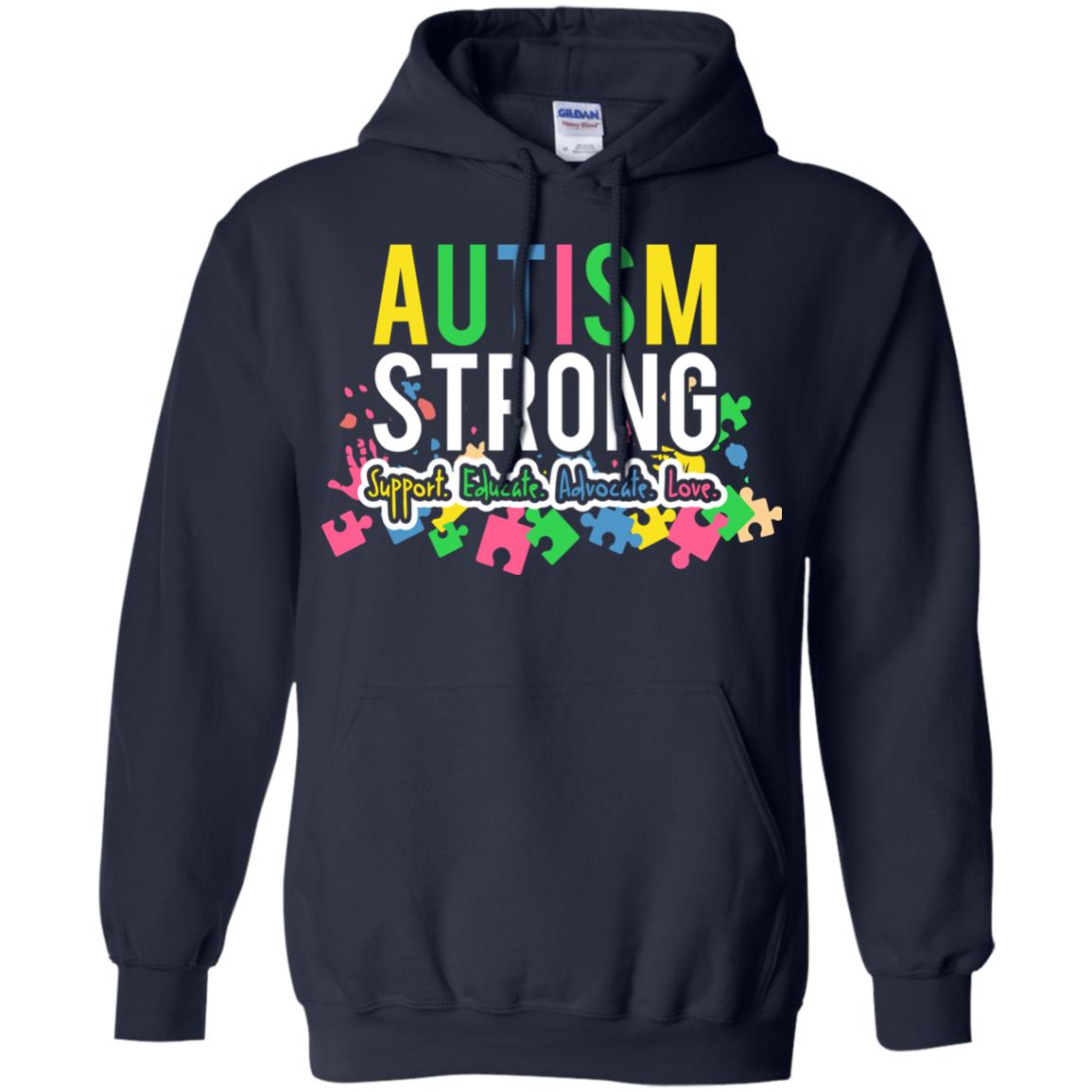 Autism Strong Support Educate Advocate Love Autism Awearness T-shirt Navy