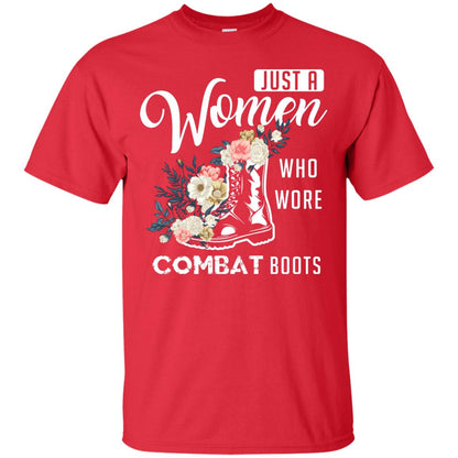Just A Women Who Wore Combat Boots Female Veteran T-shirt Red