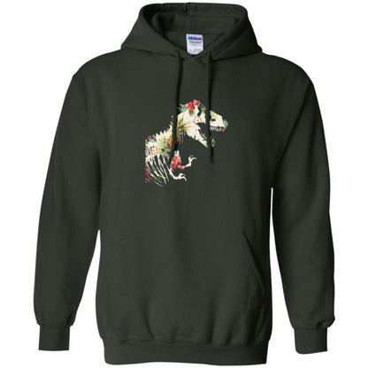 Dinosaur T-shirt Floral Tropical Hawaiian Pattern T Rex Forest Green