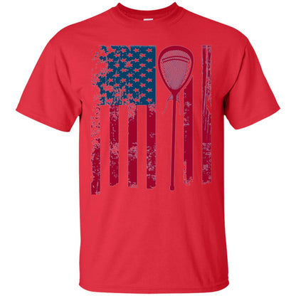 Lacrosse Player T-shirt Lacrosse American Flag Stick Red