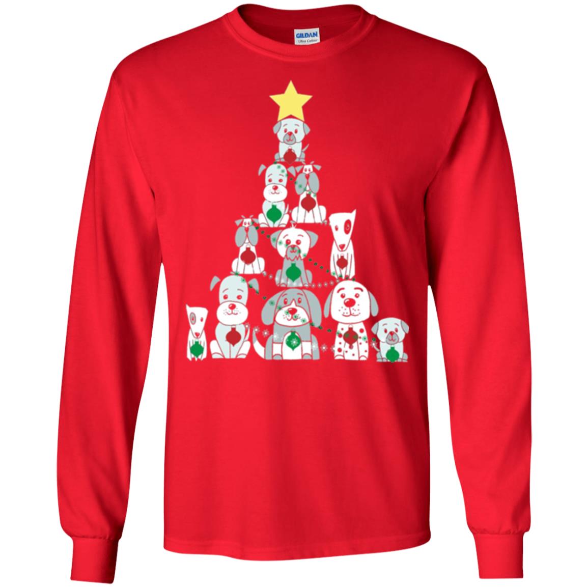 Dogs Lovers T-shirt Christmas Tree By Dogs Red