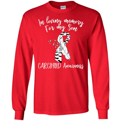 In Loving Memory For My Son Carcinoid Awarenss Zebra Stripe Ribbons Shirt Red