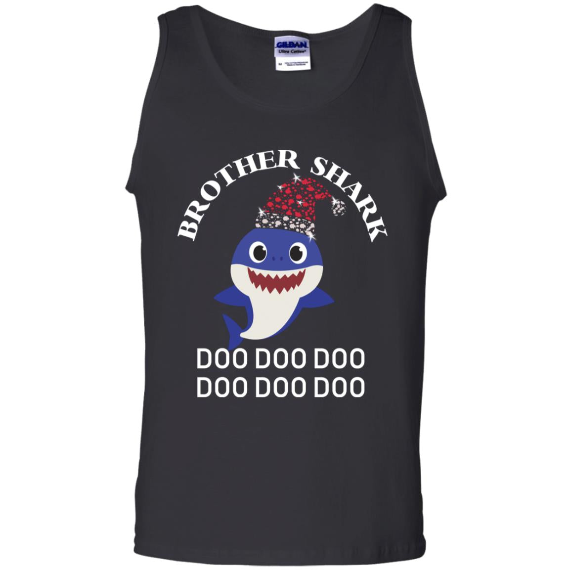Brother Shark With Santa Claus Hat Merry X-mas Family Shark Gift Shirt Black